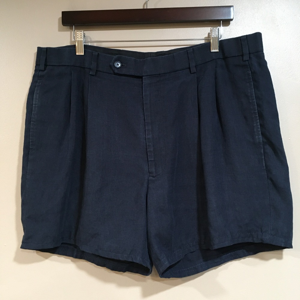 Brooks Brothers Irish Linen Pleated Shorts Womens XL 36 Navy Coastal Old Money